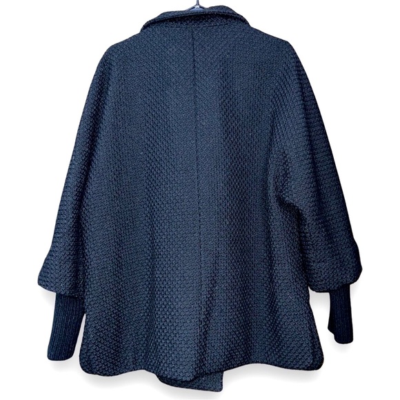 Calvin Klein Black Asymmetrical Coat Peacoat w/Knit Sleeves Size 10 Oversized - Picture 8 of 14